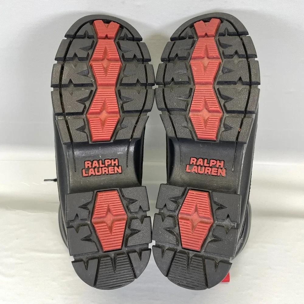 Vtg Ralph Lauren Ranger Boots Womens Size 8 B Black Leather Lace Up Hiking Shoes